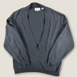 Vintage Perry Ellis America Lambswool Cotton Knit V-Neck Sweater Black Large